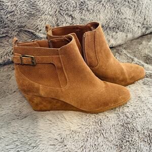 Alex Marie Brown Suede Leather Wedge Ankle Booties Zipper Woman's Size 9.5